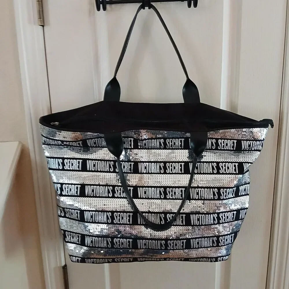 Limited Edition Y2K Mcbling Victoria's Secret Black & Silver Sequin Tote Bag